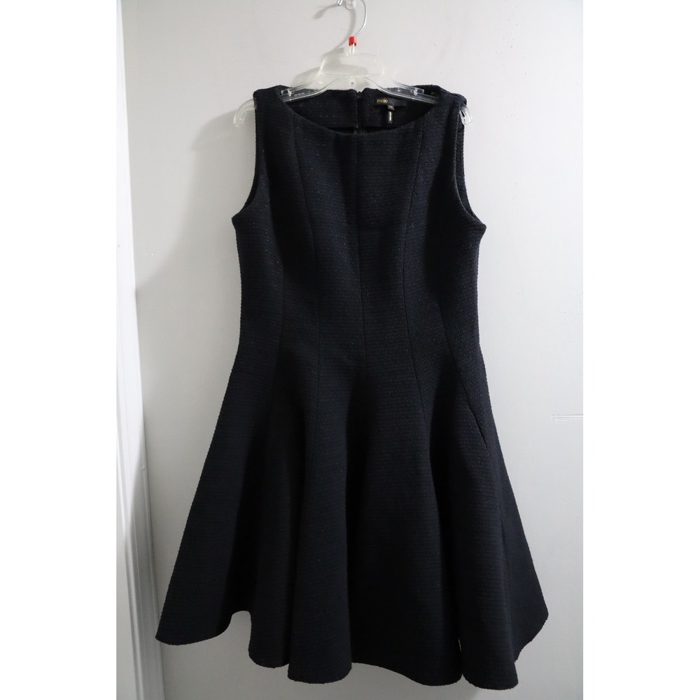 Maje Black Metallic Tweed Fit and Flare Sleeveless Pocket Dress Size‎ 40 FR